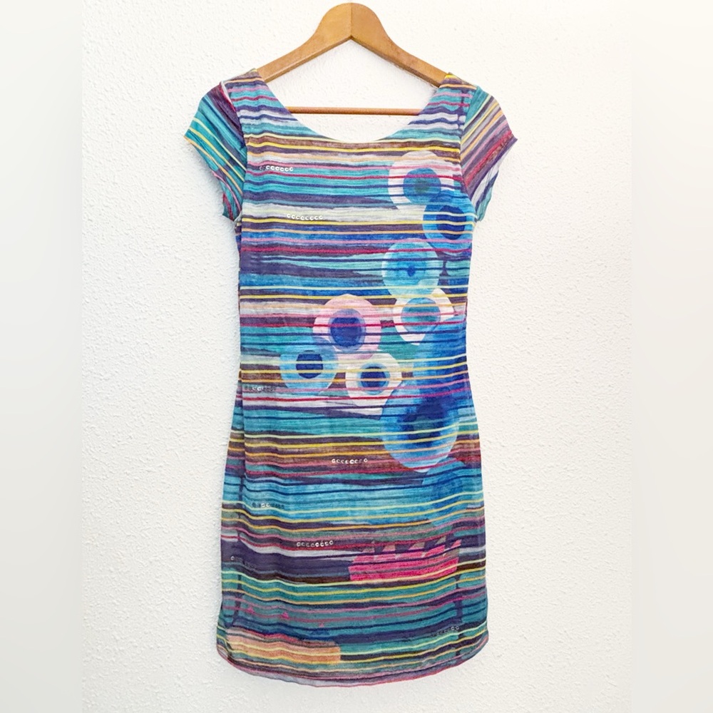 Desigual Sheath Multicolor Striped Dress Medium